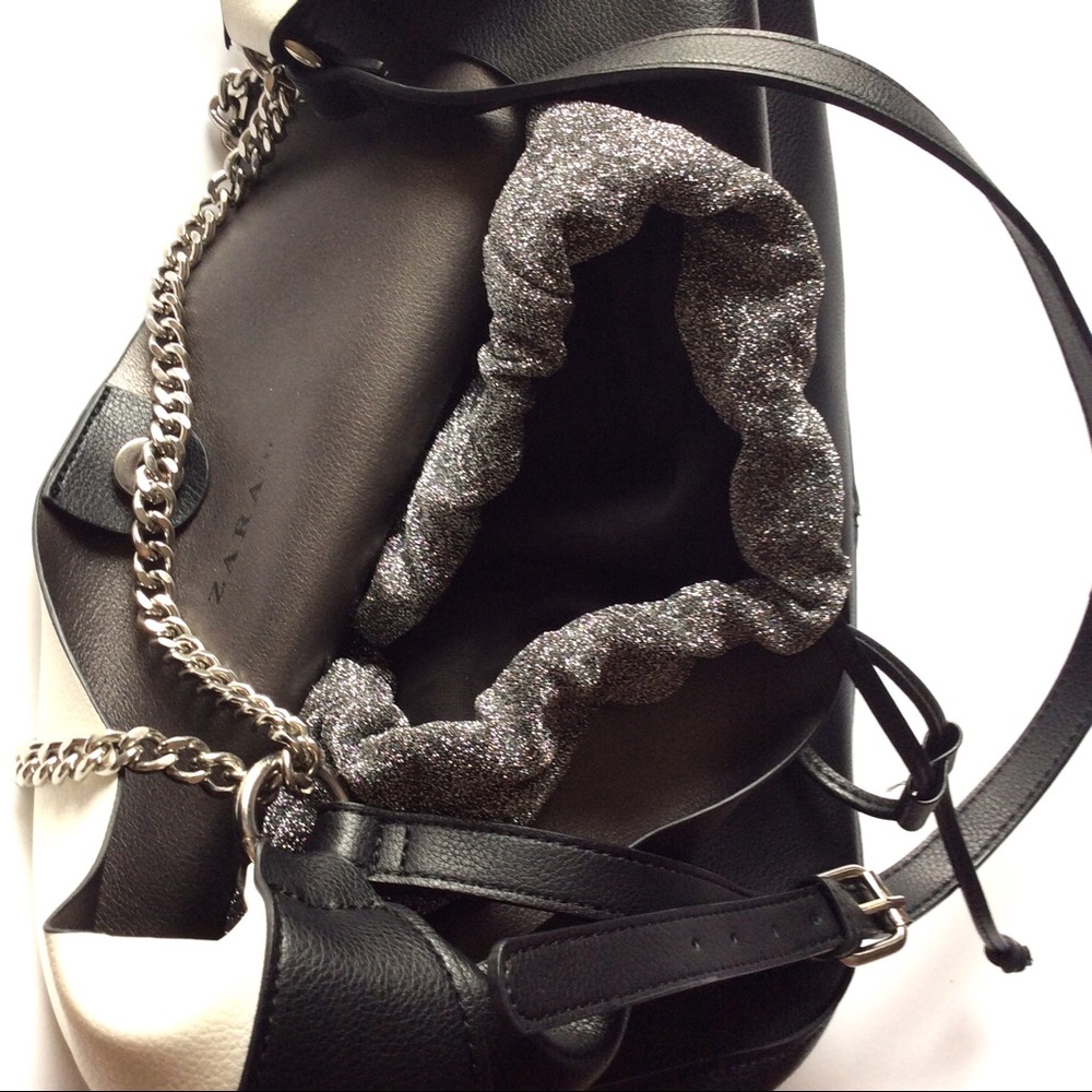 ZARA black/white handbag double chains long strap